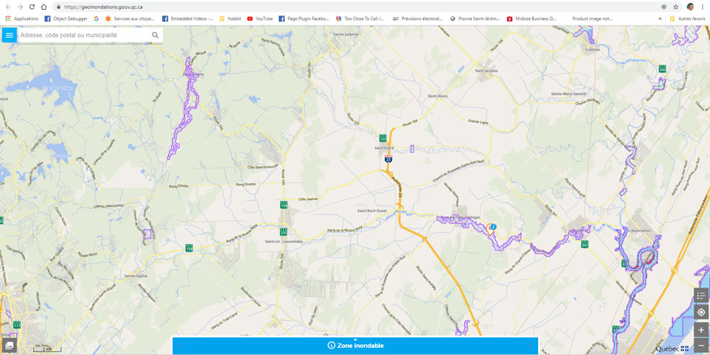 Carte interactive - Géoinondations du gouvernement (cliquez sur l'image pour y accéder) zone inondable